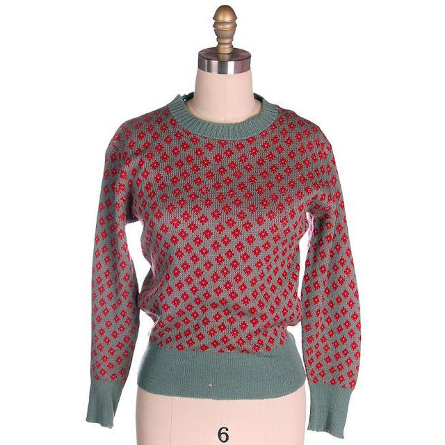 Vintage McGregor Patterned Wool Ski Sweater 1940s RARE Med Red/Gray - The Best Vintage Clothing
 - 1