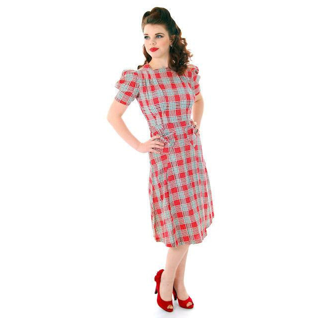 Vintage Red Plaid Dress Cotton Seersucker Deadstock Early 1940s Small - The Best Vintage Clothing
 - 1