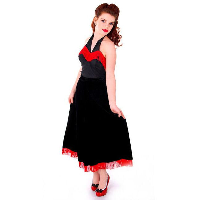 Vintage Black Velvet Full Skirt w Red Fringe Hem 1940s Small Modern Jr - The Best Vintage Clothing
 - 1
