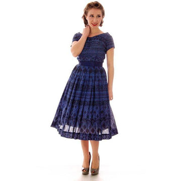 Vintage  Blue Day Dress Wendy Woods Full Skirt 1950s 34-24-Free - The Best Vintage Clothing
 - 1