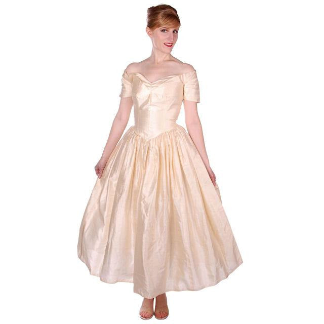 Vintage Raw Silk Ivory Wedding or Evening Gown 1950s 32-25-Free - The Best Vintage Clothing
 - 1