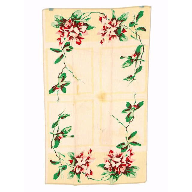 Vintage Kitchen Towel Cotton  Pink & Red Magnolias 1940s - The Best Vintage Clothing
 - 1