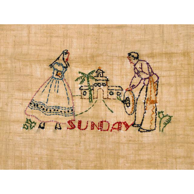 Vintage Kitchen Towel Stevens Linen "Sunday" Embroidered 1940s - The Best Vintage Clothing
 - 1