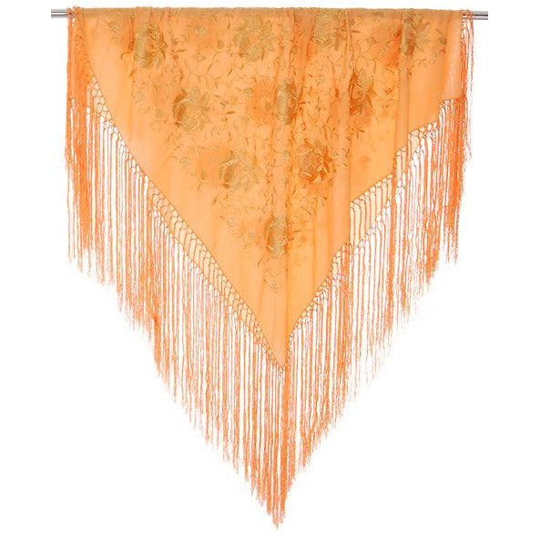 Vintage Embroidered Shawl w/Fringe Peach Color Downton Abbey Era - The Best Vintage Clothing
 - 1