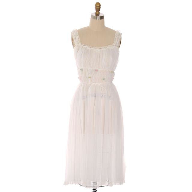 Vintage Nightgown White Sheer Nylon 1950s Gotham Smocked Bodice Sz 36 - The Best Vintage Clothing
 - 1