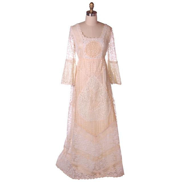 Vintage Cream Lace & Applique Wedding Dress Empire Waist 1970s 35-30-48 - The Best Vintage Clothing
 - 1