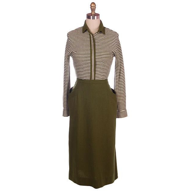 Vintage Knit Top & Matching Skirt Green/White Susan Thomas 1940s New Look 35-26-44 - The Best Vintage Clothing
 - 1