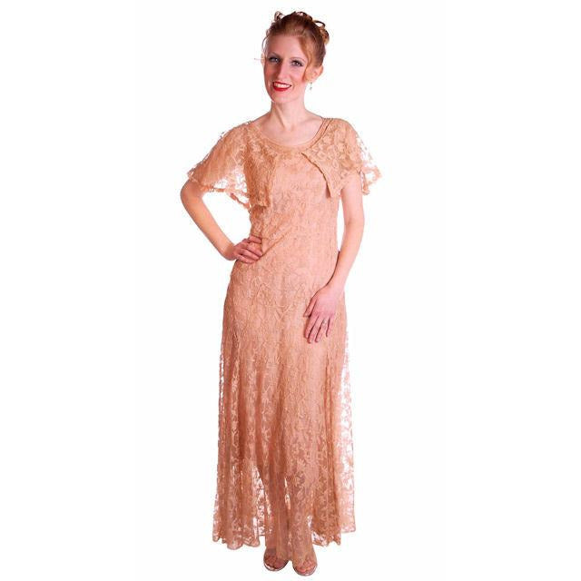 Vintage Dress Pale Peach Lace Garden Party Gown 1930's Small - The Best Vintage Clothing
 - 1