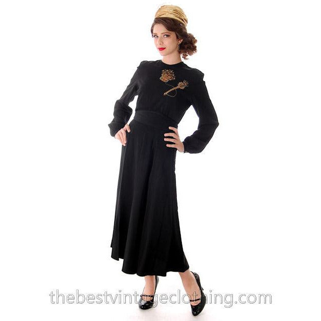 Vintage 1940s Black Rayon Faille Skirt High Waist Wide Waistband 26" - The Best Vintage Clothing
 - 1