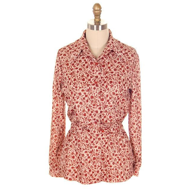 Vintage Ladies Knit Blouse Brown Florals Peplum 1970s M-L - The Best Vintage Clothing
 - 1