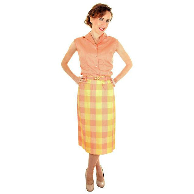 Vintage  Cotton Summer Skirt & Blouse 1950s Peach & Yellow Small - The Best Vintage Clothing
 - 1