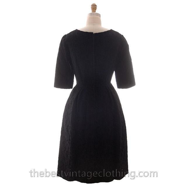 Vintage Black Brocade Cocktail Dress 1950s Medium Sz 40 Hourglass Shape Aure - The Best Vintage Clothing
 - 1