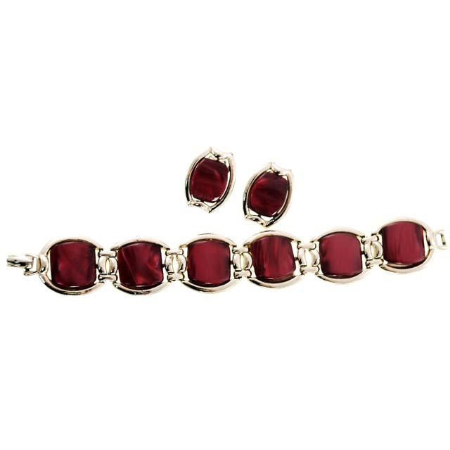 Vintage Red Pearl Lucite Bracelet & Matching Earrings 1950s - The Best Vintage Clothing
 - 1
