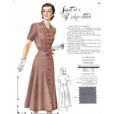 VINTAGE MAISONETTE FABRIC SWATCH 1940S 8X11 856 856 - The Best Vintage Clothing
