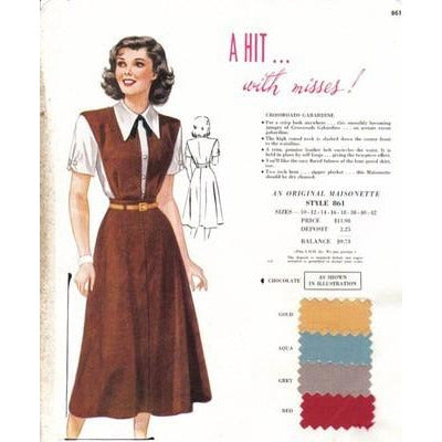 VINTAGE MAISONETTE FABRIC SWATCH 1940S 8X11 861 861 - The Best Vintage Clothing
