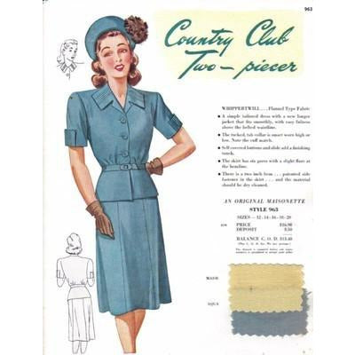 VINTAGE MAISONETTE FABRIC SWATCH 1940S 8X11 963a 963a - The Best Vintage Clothing

