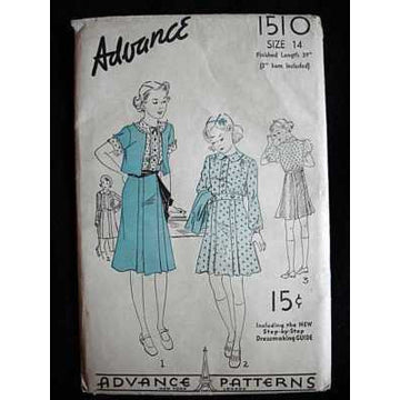 Vintage Sewing Pattern Advance #1510 Girls Dress With Bolero - The Best Vintage Clothing
