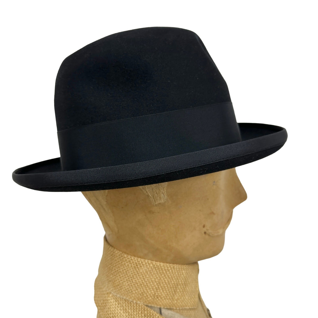 Borsalino Mens BOWLER Hat vtg Black Fur Felt XX Grand Prix Paris 1900 sz 7 1/4 Borsalino