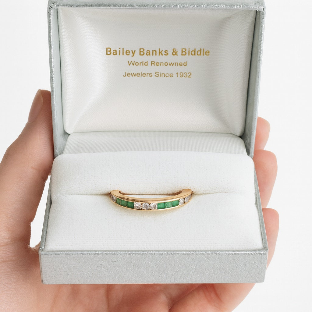 Bailey Banks & Biddle 2.1ct Emerald Diamond Channel Set Eternity Ring 14KT Gold Bailey Banks & Biddle