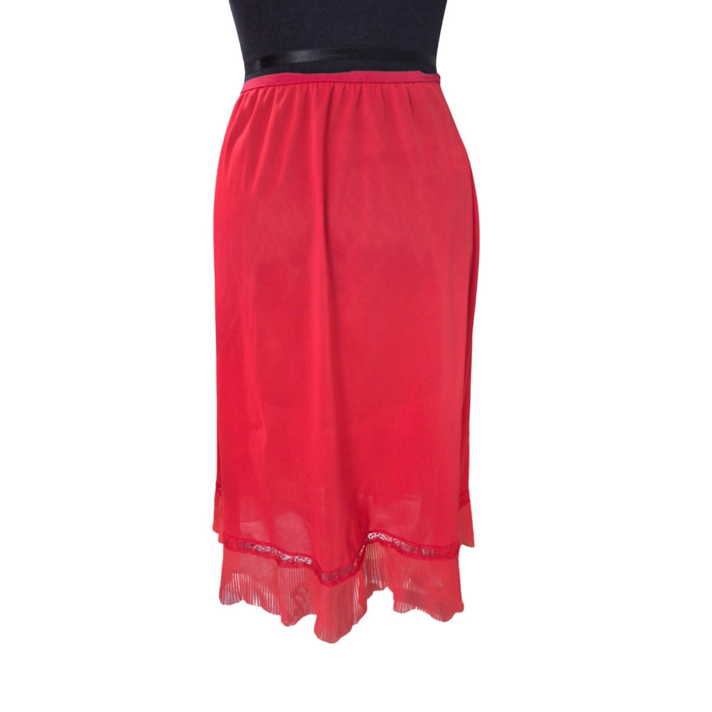 VTG 1950s Pinehurst Lingerie Red Nylon Tricot Slip Lace/Crystal Pleat Hem Sz M Pinehurst