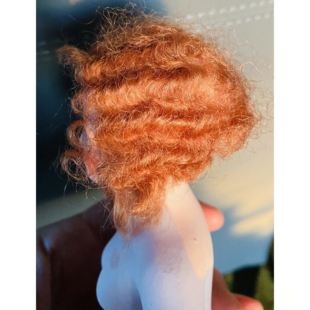 Antique Paper Mache Boudoir Pin Cushion Half Doll Red Head Human Hair German Boudoir