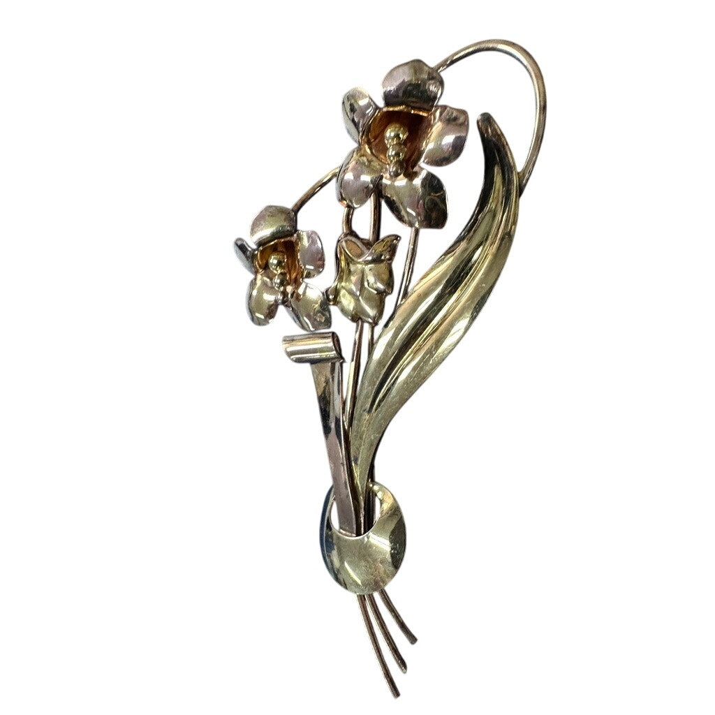 12k GF on Sterling Silver Flower Brooch Pin Vintage Signed CA Carl Art 1930s Carl Art