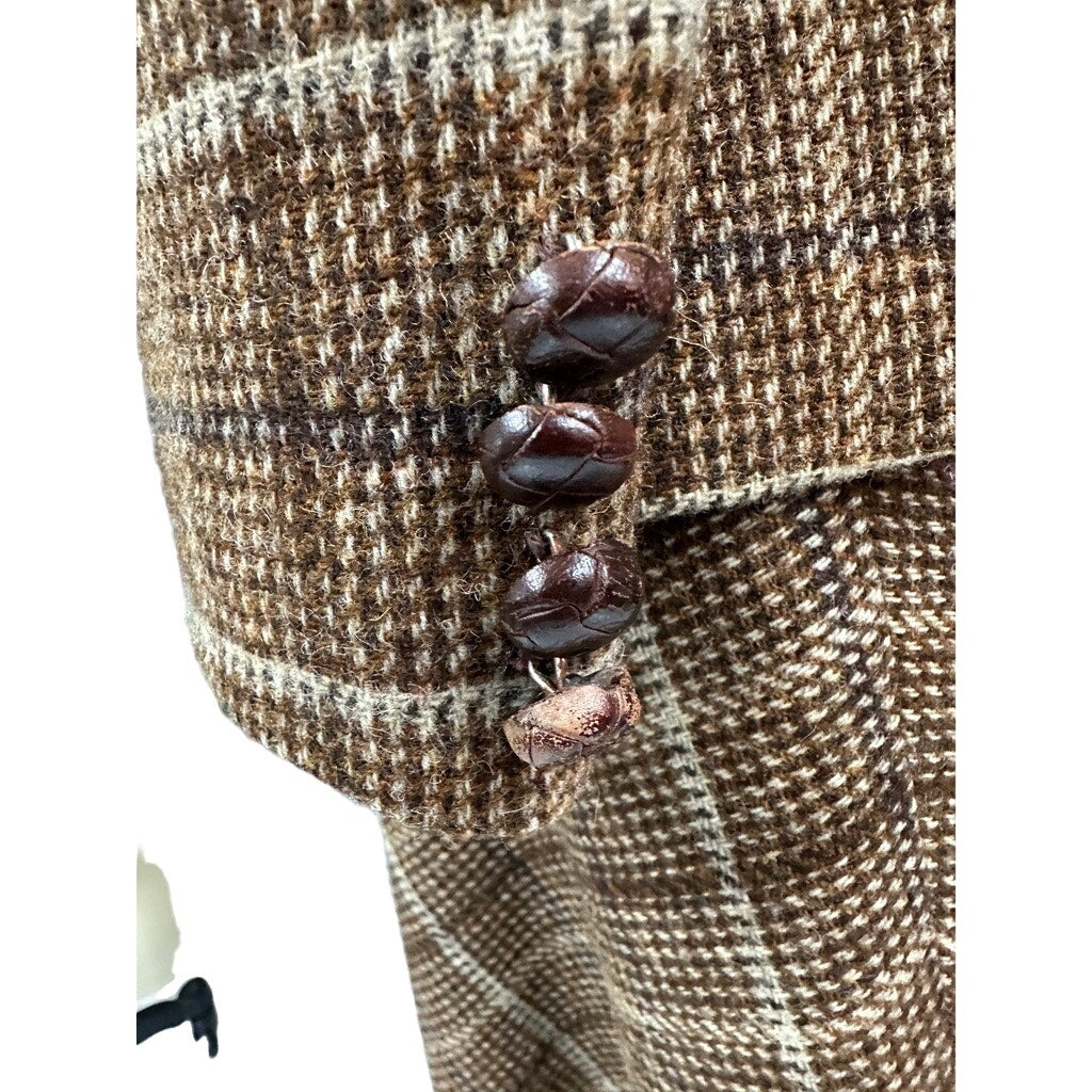 1970s Evan Picone A line Skirt Suit All Wool Brown Blue Plaid S/6 Vintage Career Evan Picone