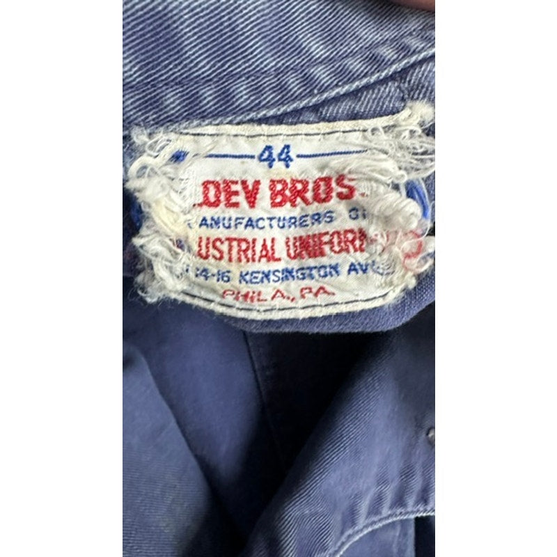Retro Gulf OIL 40s VTG Loev Bros Shop Coat Sz 44 Uniform Blue Mechanics Loev Bros