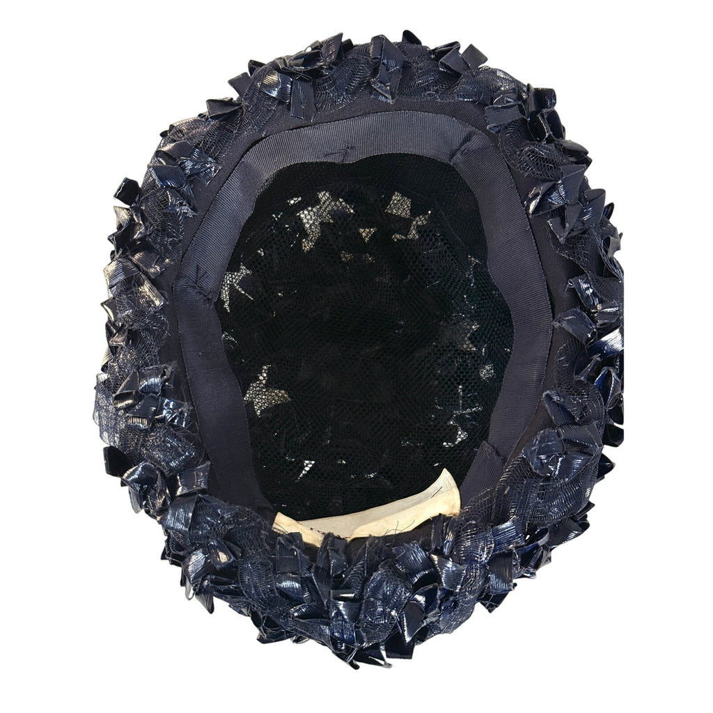 1950s 60s Schiaparelli Hat Vintage MCM Dark Blue Cellophane Straw Pillbox Sz S Schiaparelli