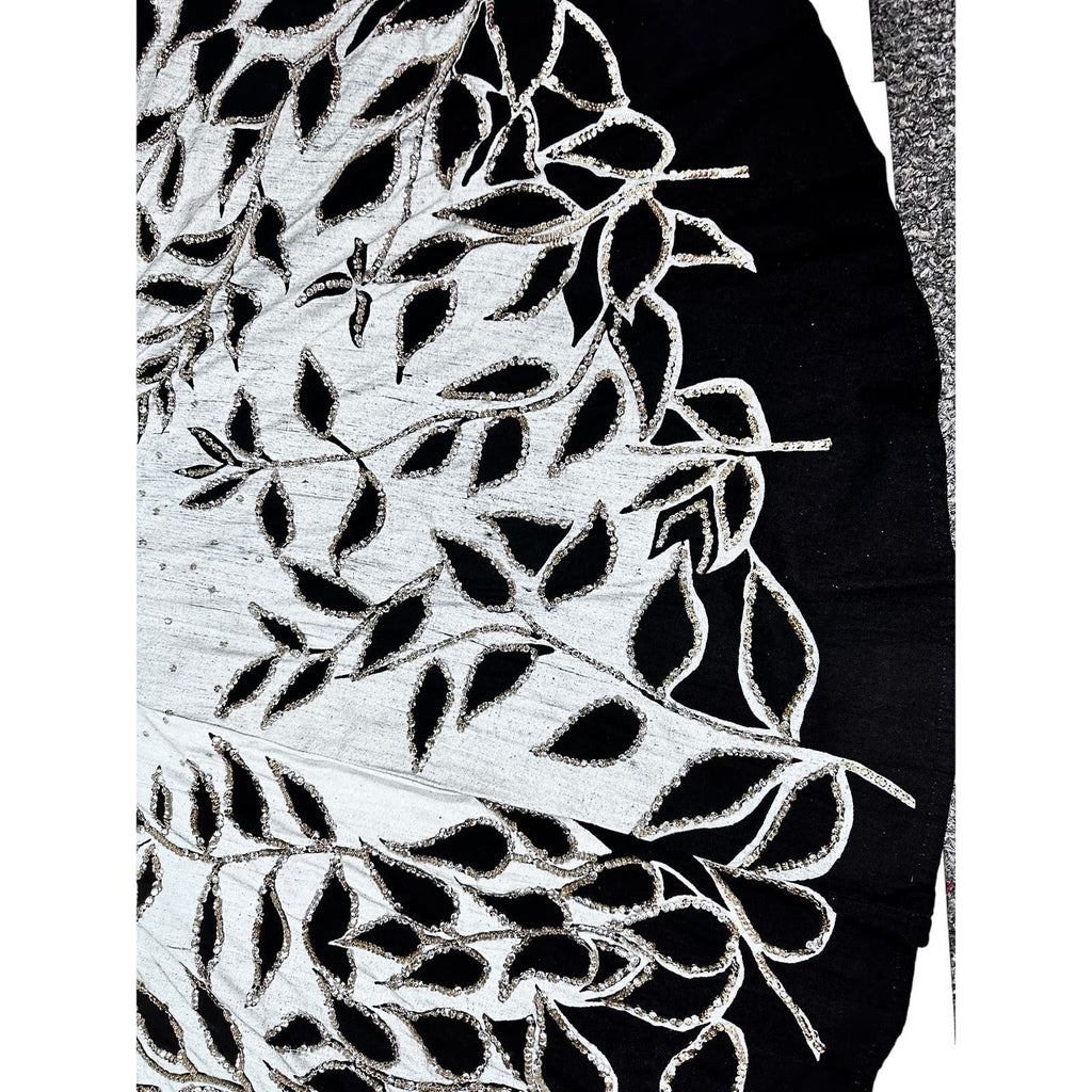 50s VTG Circle Skirt Gray/Black Leaves w/Silver Sequins Dance Rockabilly L/XL Unbranded