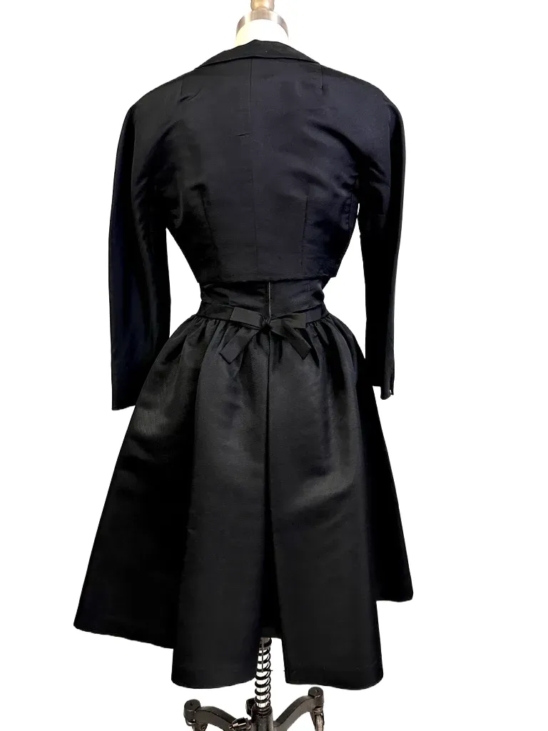 Vintage Black Silk Faille Cocktail Dress W/Jacket Branell 1950S 34-26-Free New Arrivals,Women's Branell