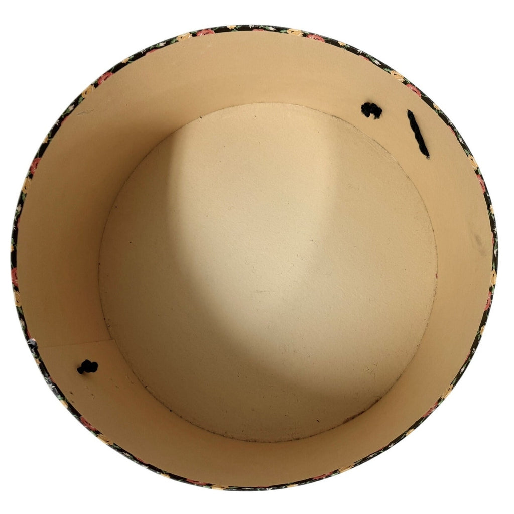 1940s-50s XL vintage wallpaper hat box Pink Flowers on Black 18" x 7" Wide Brim Unbranded