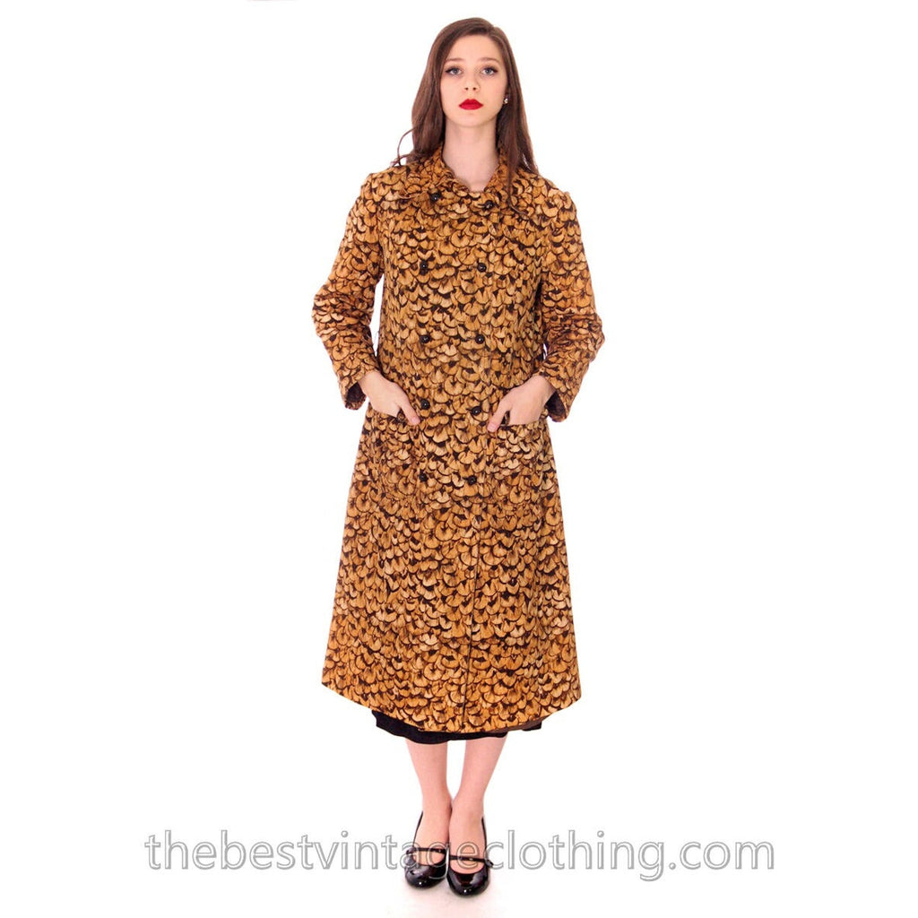 VTG 60s 70s Jeanne Lanvin Paris Feather Print Trench Coat Mob Wife Glam Sz L Lanvin