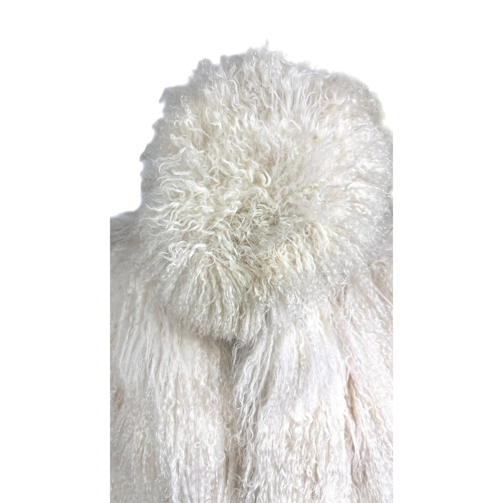 Genuine Mongolian Shearling Tibetan Fur Coat Jacket Stroller M + Hat VTG Mob Wif See pic of label