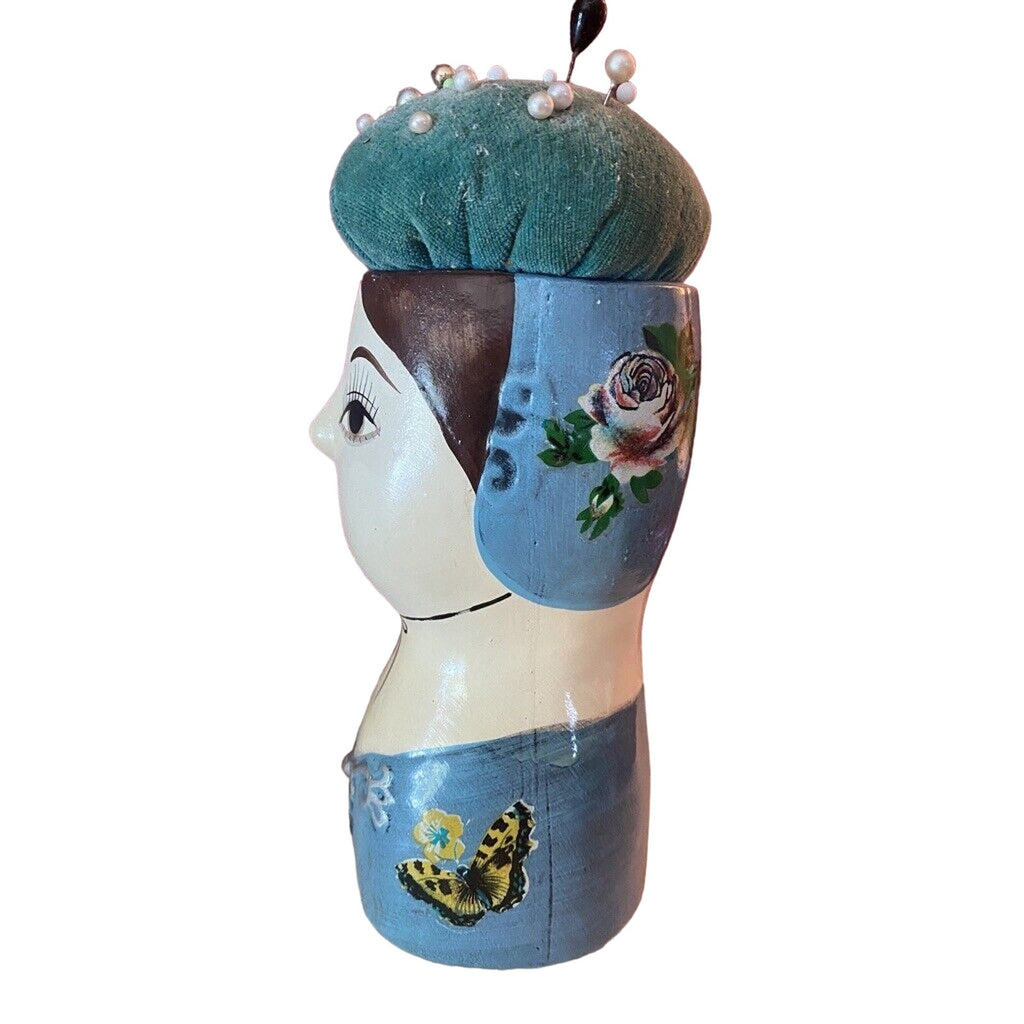 VTG Gemma Taccogna Folk Art retro Paper Mache Made in Japan Art Pin Cushion Head Gemma Taccogna