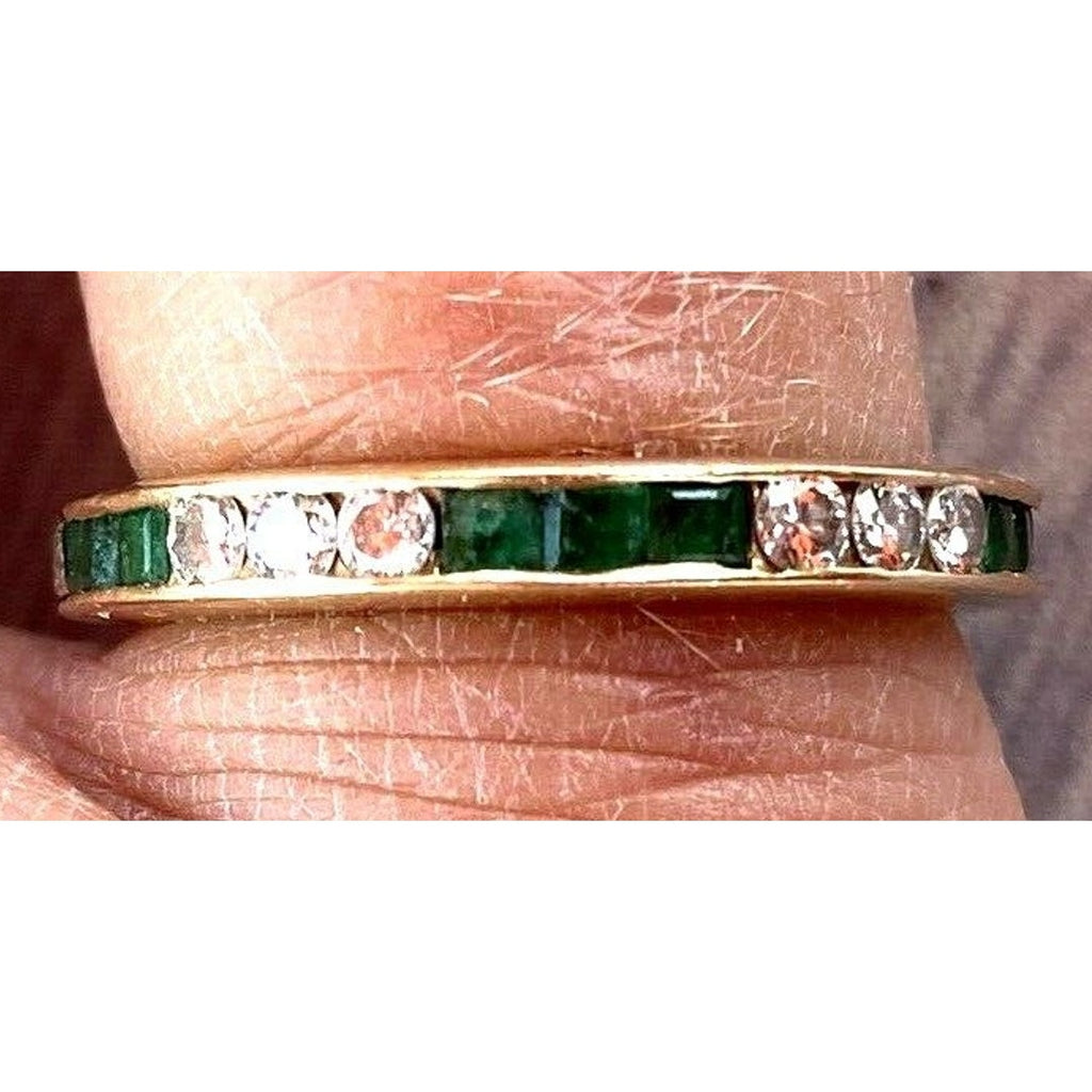 Bailey Banks Biddle 2CT TOTAL Channel Set Emerald/Diamond 14KT Yellow Gold Eternity Ring Ladies 5 Bailey Banks & Biddle
