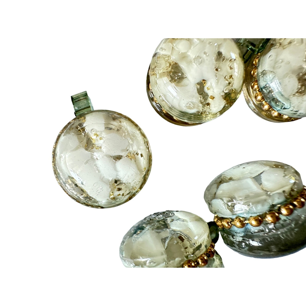 6 retro vtg Buttons Clear Green Lucite Spheres Shank Gold 40’S 50s Unbranded