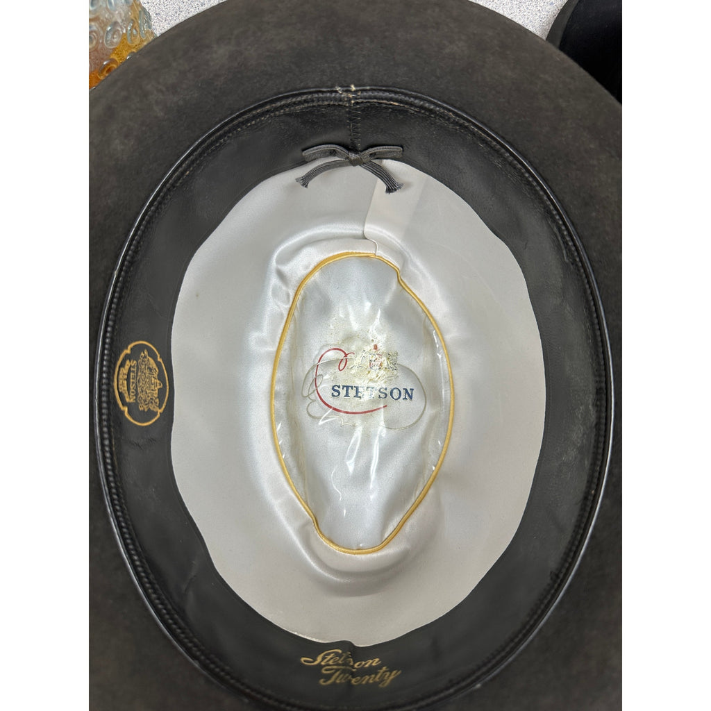 Vtg Stetson Twenty Homburg sz 7 1/8 Long Oval Gray + Hat Box 19560s Stetson