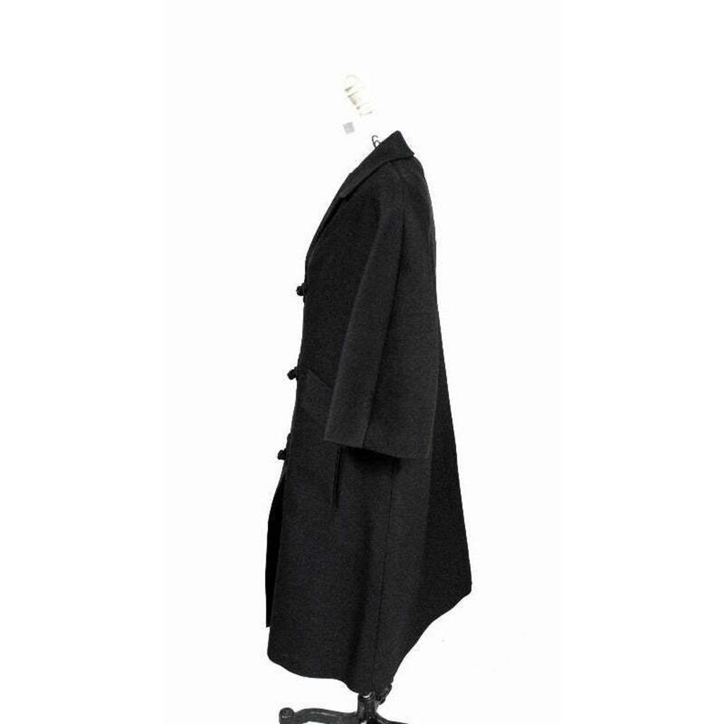 VTG 1950s Black Wool Sack Coat Asian Frog Closures Silk Blend MCM L/XL Coat Unbranded