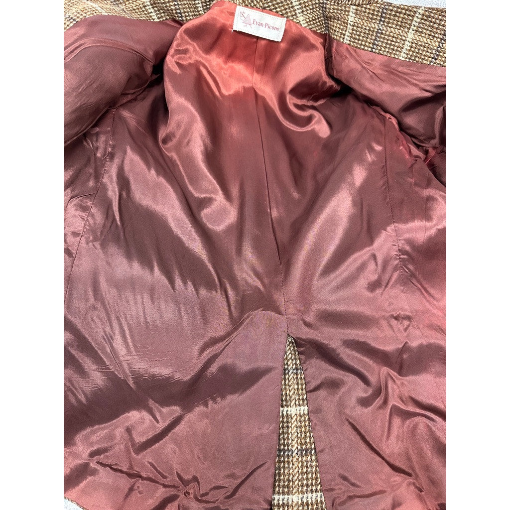 1970s Evan Picone A line Skirt Suit All Wool Brown Blue Plaid S/6 Vintage Career Evan Picone