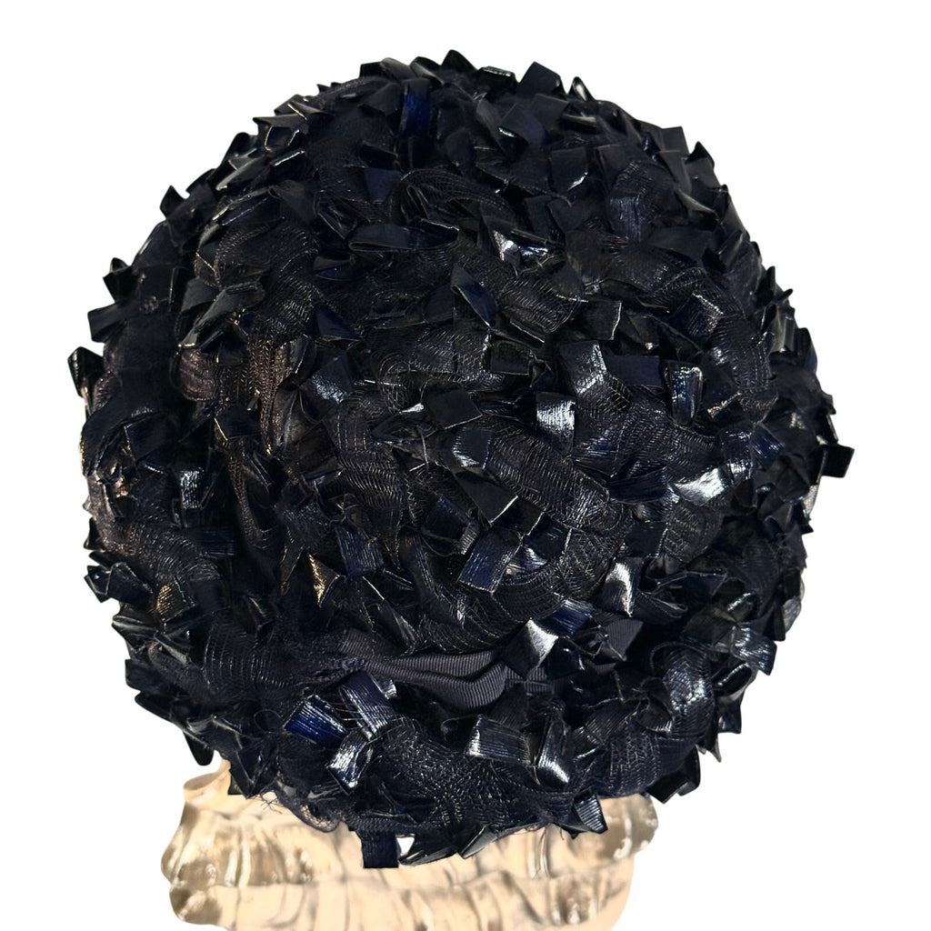 1950s 60s Schiaparelli Hat Vintage MCM Dark Blue Cellophane Straw Pillbox Sz S Schiaparelli