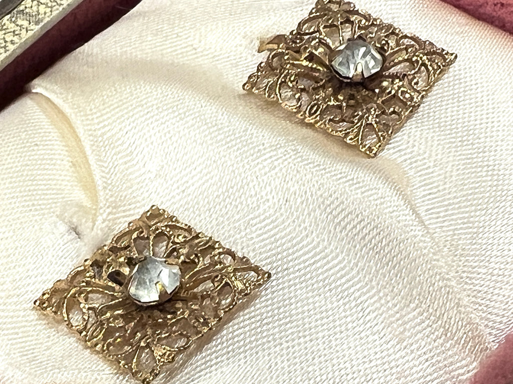 Vintage Screw-Back Goldtone Filigree Earrings 1940S In Presentation Box On Sale The Best Vintage Clothing