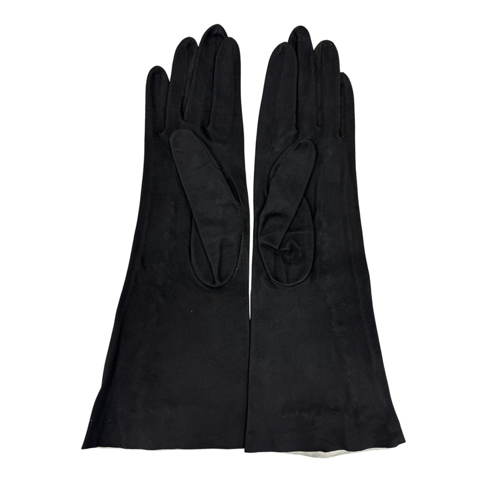 1930s Vintage Freddy of Paris Black Suede Embroidered Womens Gloves 6-6.5 Freddy of Paris