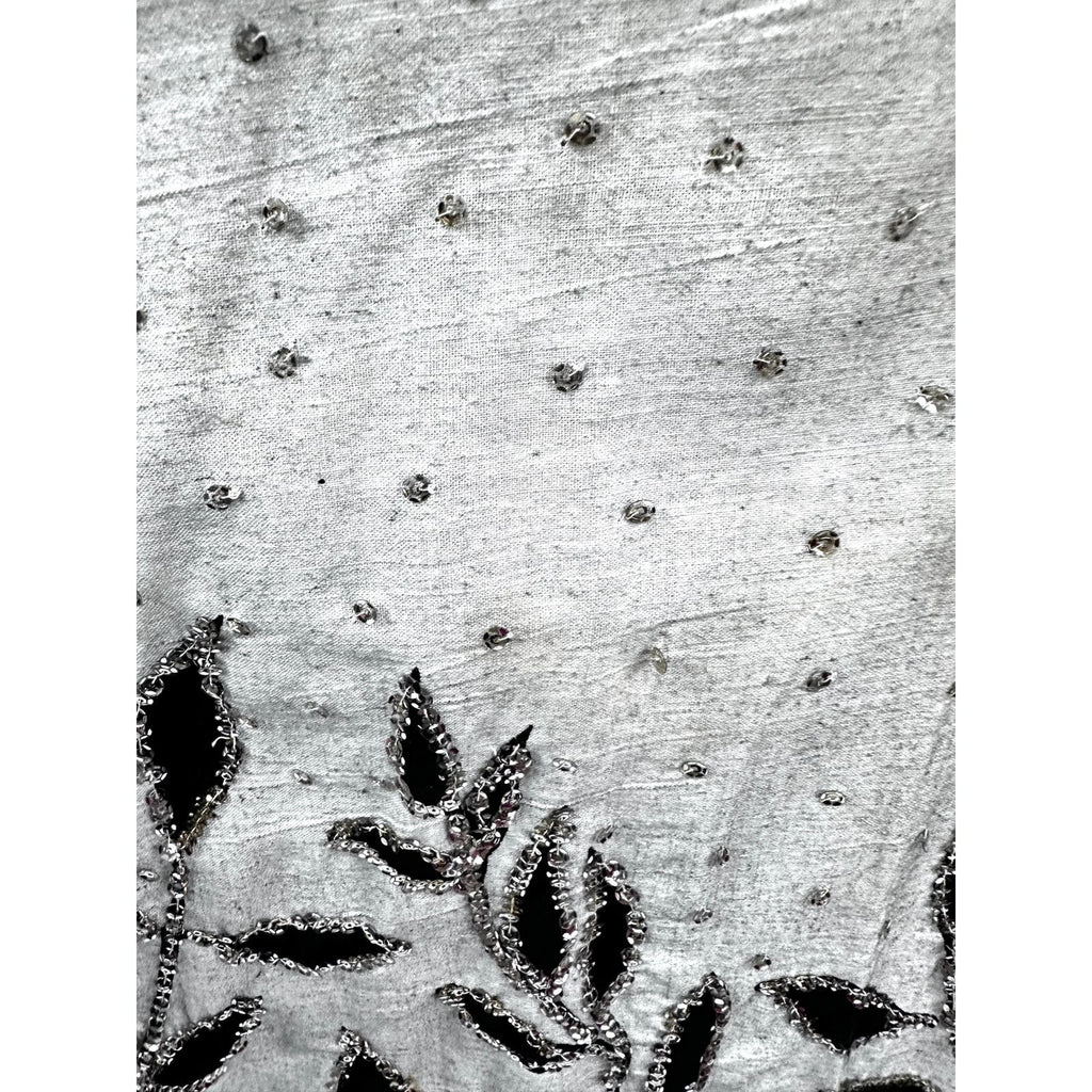 50s VTG Circle Skirt Gray/Black Leaves w/Silver Sequins Dance Rockabilly L/XL Unbranded