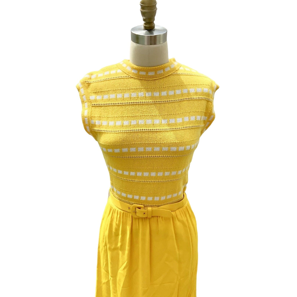 Retro ViNTAGE 70s PAT SANDLER Yellow KNiT SWEATER DRESS & Jacket M NWT SET Pat Sandler