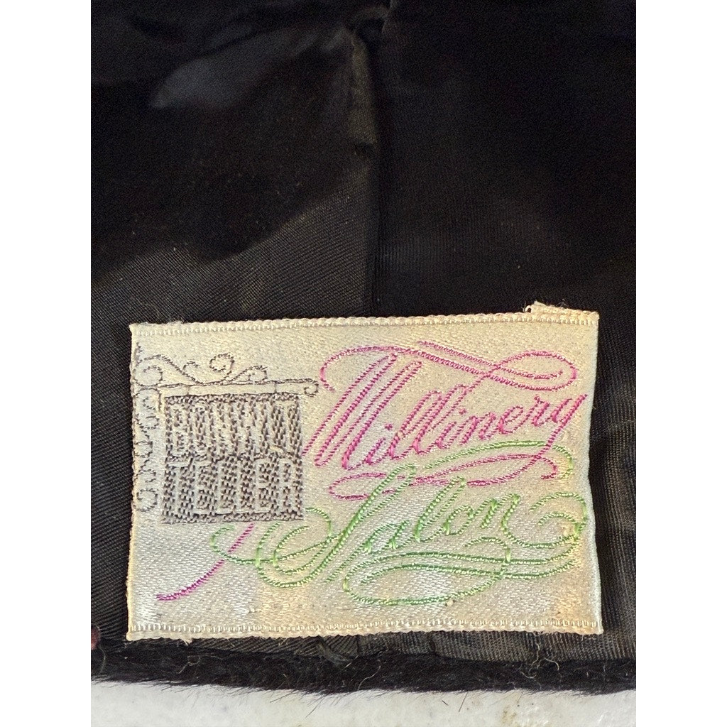 1940s Womens Tall Architectural Fur Felt Hat Black Turban Style Med. Bonwit Teller Bonwit Teller