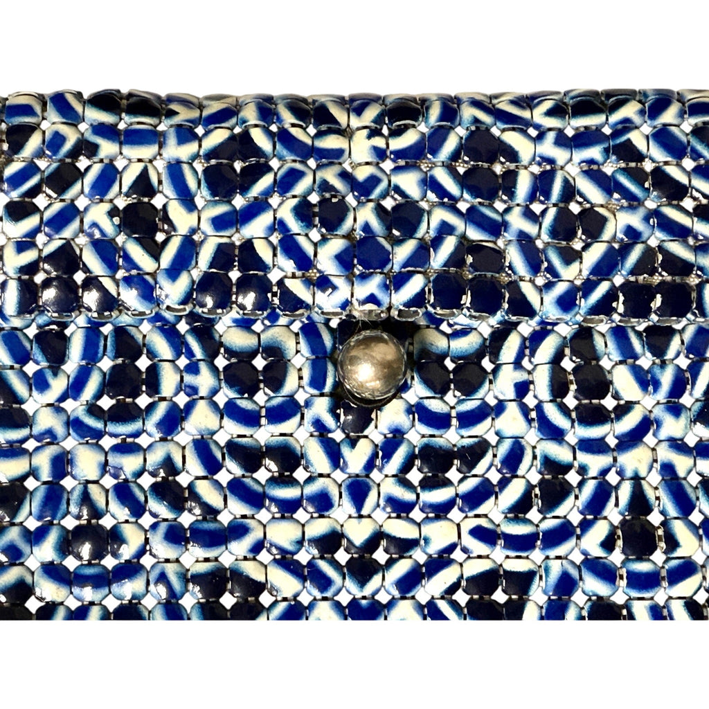 Antique Art Deco 1920s Enameled Mesh Cobalt Blue & White Mini Evening Purse/ Makeup Bag Unbranded