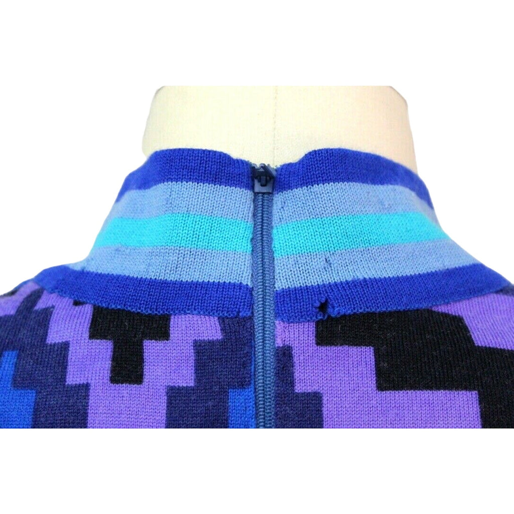 VTG 1970s GOLDWORM KNIT Italy Blue Geometric MAXI-DRESS Sz M Goldworm