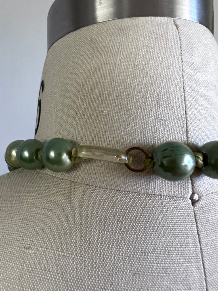 Vintage Necklace Green Composition Beads Graduated 1940s 29" Jewelry,On Sale The Best Vintage Clothing