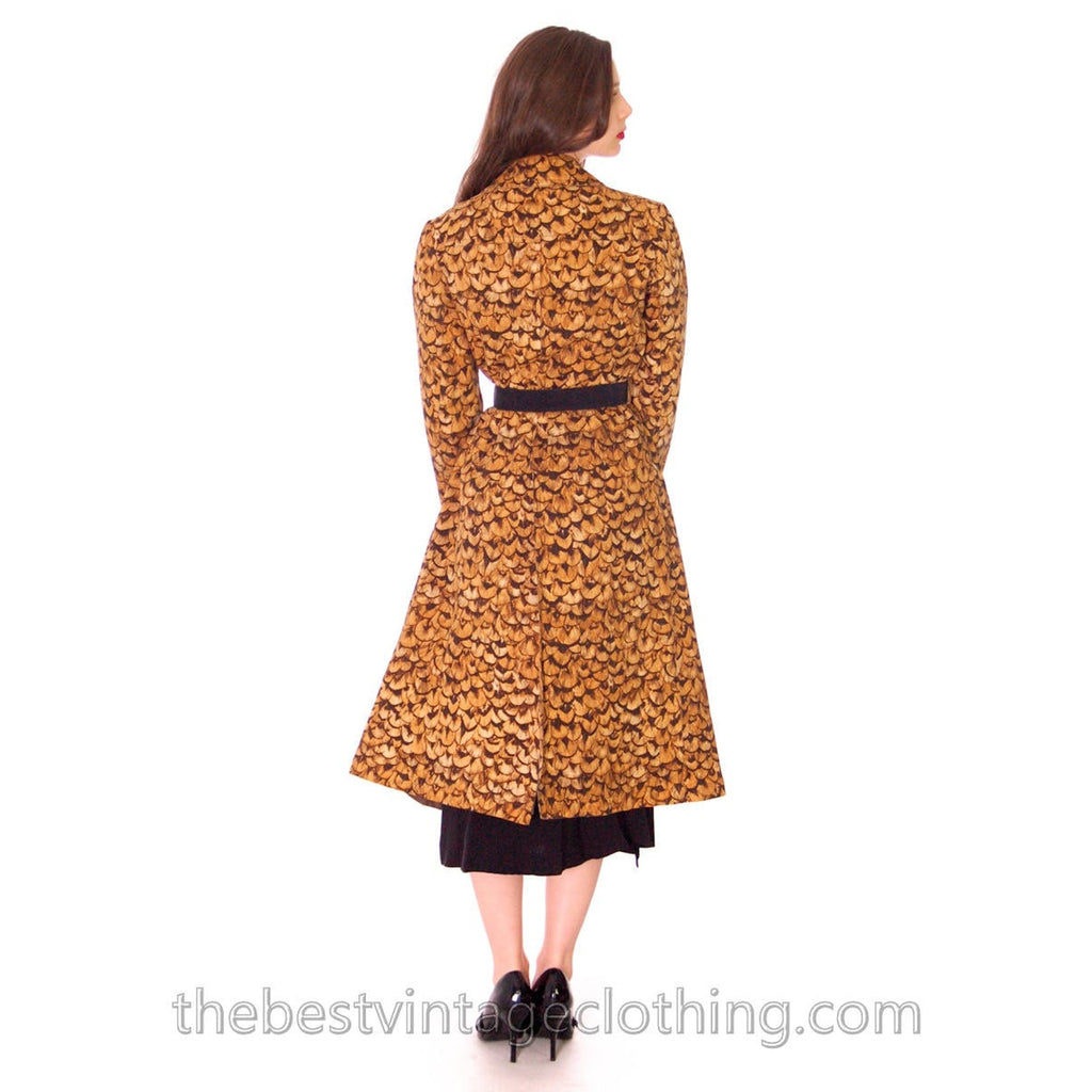 VTG 60s 70s Jeanne Lanvin Paris Feather Print Trench Coat Mob Wife Glam Sz L Lanvin